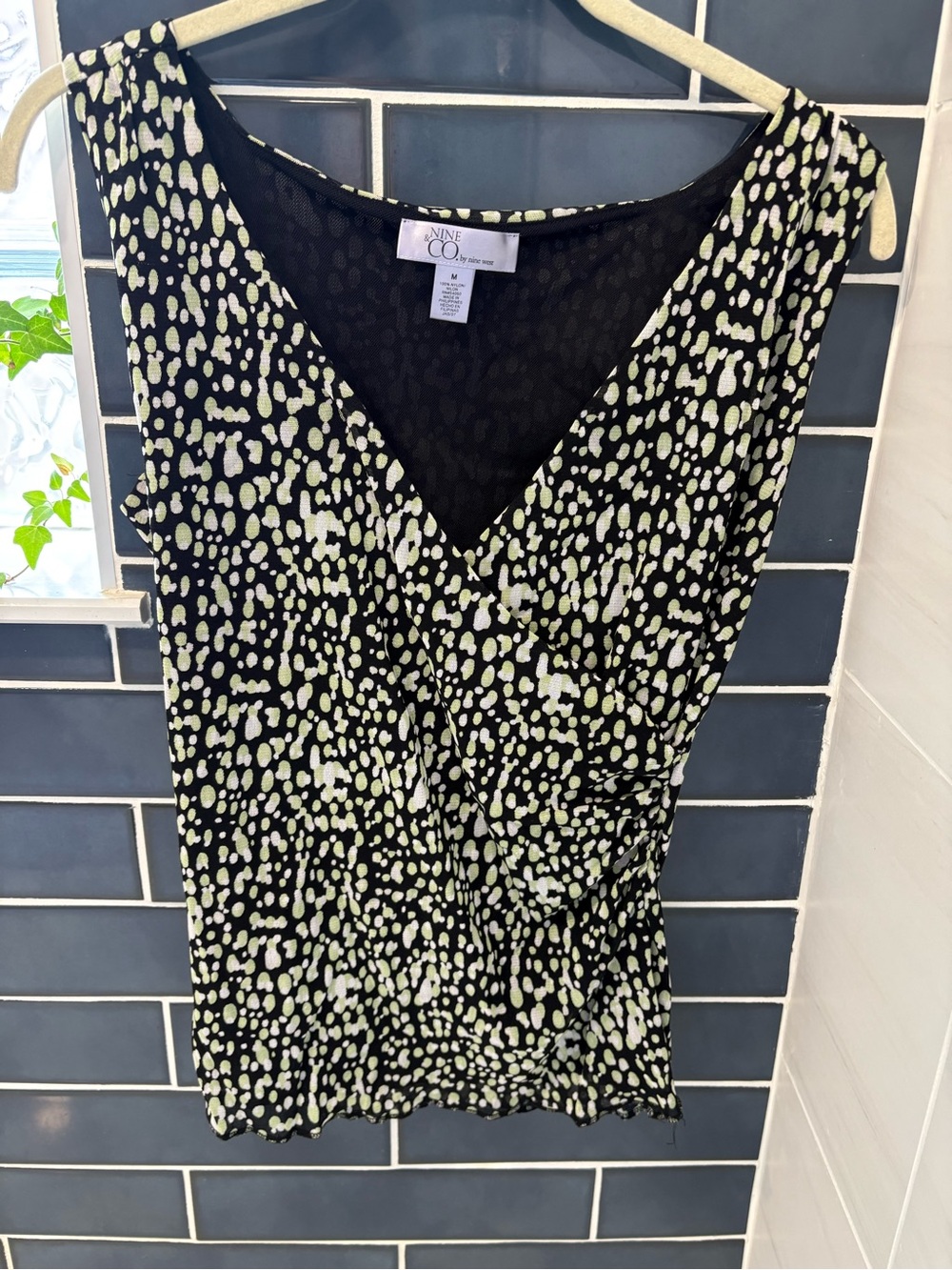 Nine & Co. Black Top with Lime Dot Trim
